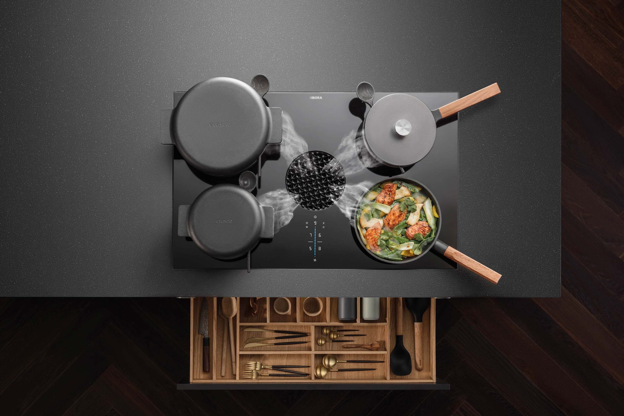 Bora X Pure surface induction cooktop with integrated cooktop extractor - recirculated sold by Krieder UK
