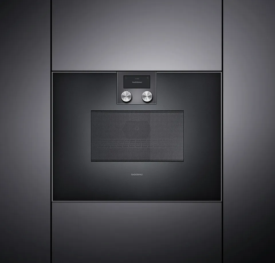 Gaggenau smart microwave oven in luxury kitchen setting