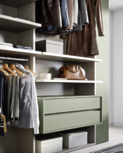 Designer modular walk-in wardrobes system elements, fitted to your home by Krieder.