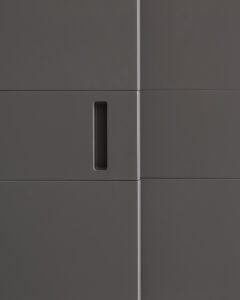 Modern minimalist sliding wardrobe, designed and installed by Krieder UK.