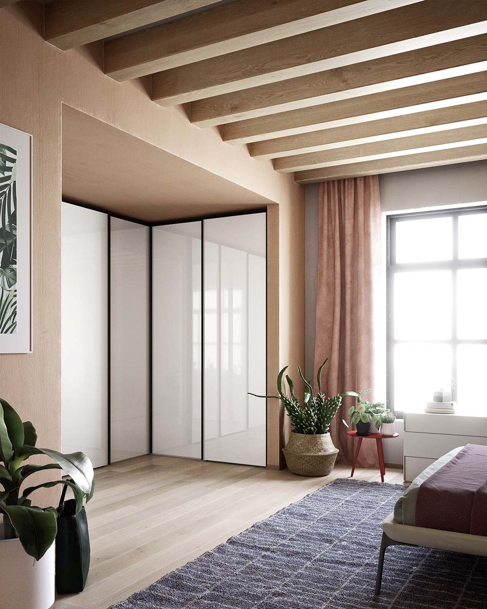Luxury framed sliding wardrobe with extra-wide width. Available in mirror/mirrored finish or matt lacquer. Produced in Italy, designed and installed by Krieder.