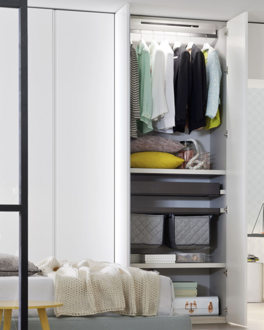 Minimal, luxury, modern wardrobe available in a range different widths and finishes, designed to your needs by Krieder.