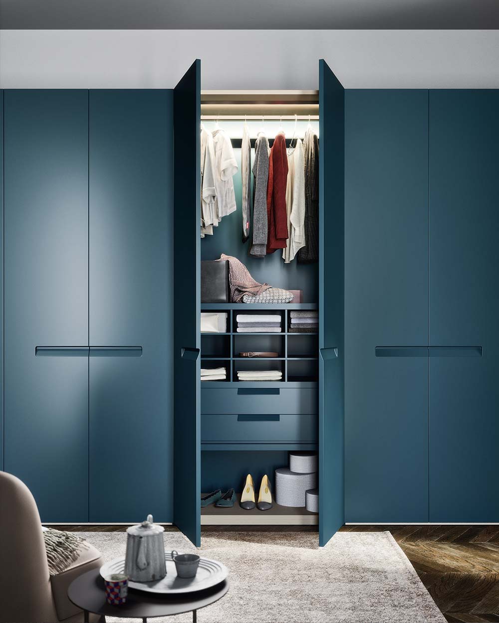 Modern fitted wardrobe fitted to your home by our interior designers at Krieder UK.