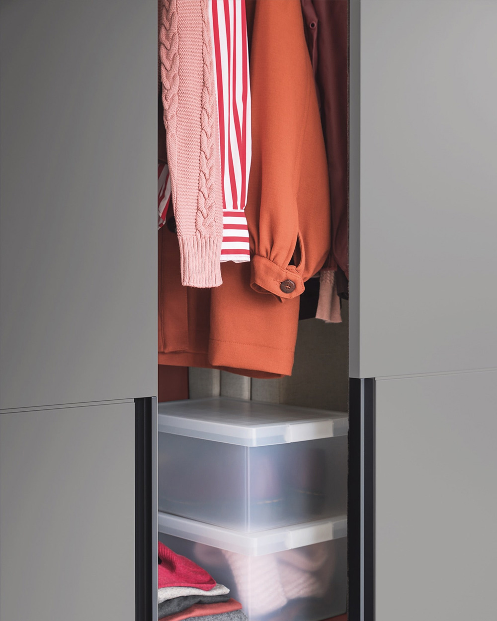 A balanced and minimal designed sliding wardrobe, designed in Italy, fitted to your home by Krieder.