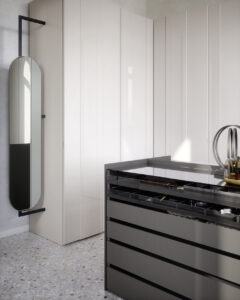 Contemporary unique sliding wardrobe designed and fitted by Krieder UK.