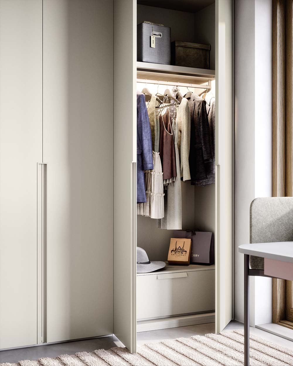 Luxury modern hinged wardrobe. Designed and fitted in your home by Krieder.