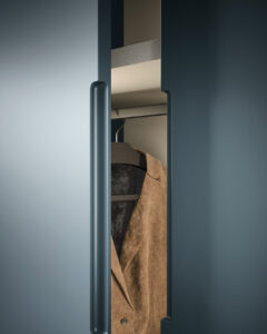 Luxury fitted hinged wardrobe design by Krieder UK. A contemporary, minimal storage solution for the modern home.