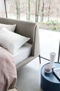 Velvet luxury, modern, contemporary Italian bed by Novamobili. Sold by Krieder UK.