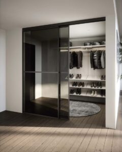 Designer luxury walk-in wardrobes system elements, fitted to your bedroom by Krieder UK.