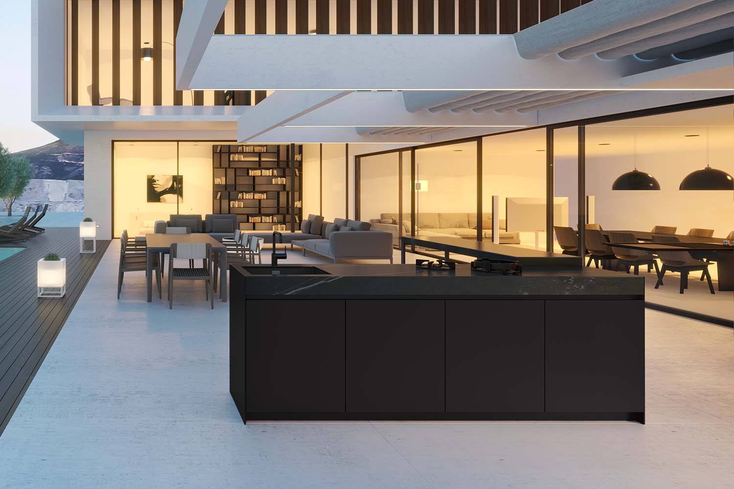 Image highlighting the modularity and different configurations of the K1 outdoor kitchen, showing storage, cooking, and preparation zones.