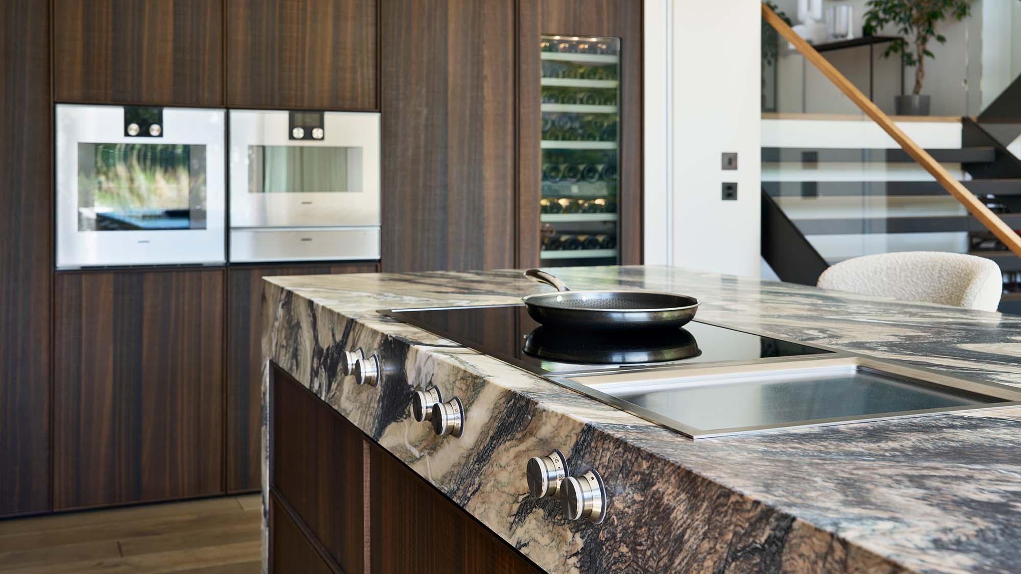 Luxury beige and brown marble kitchen Island