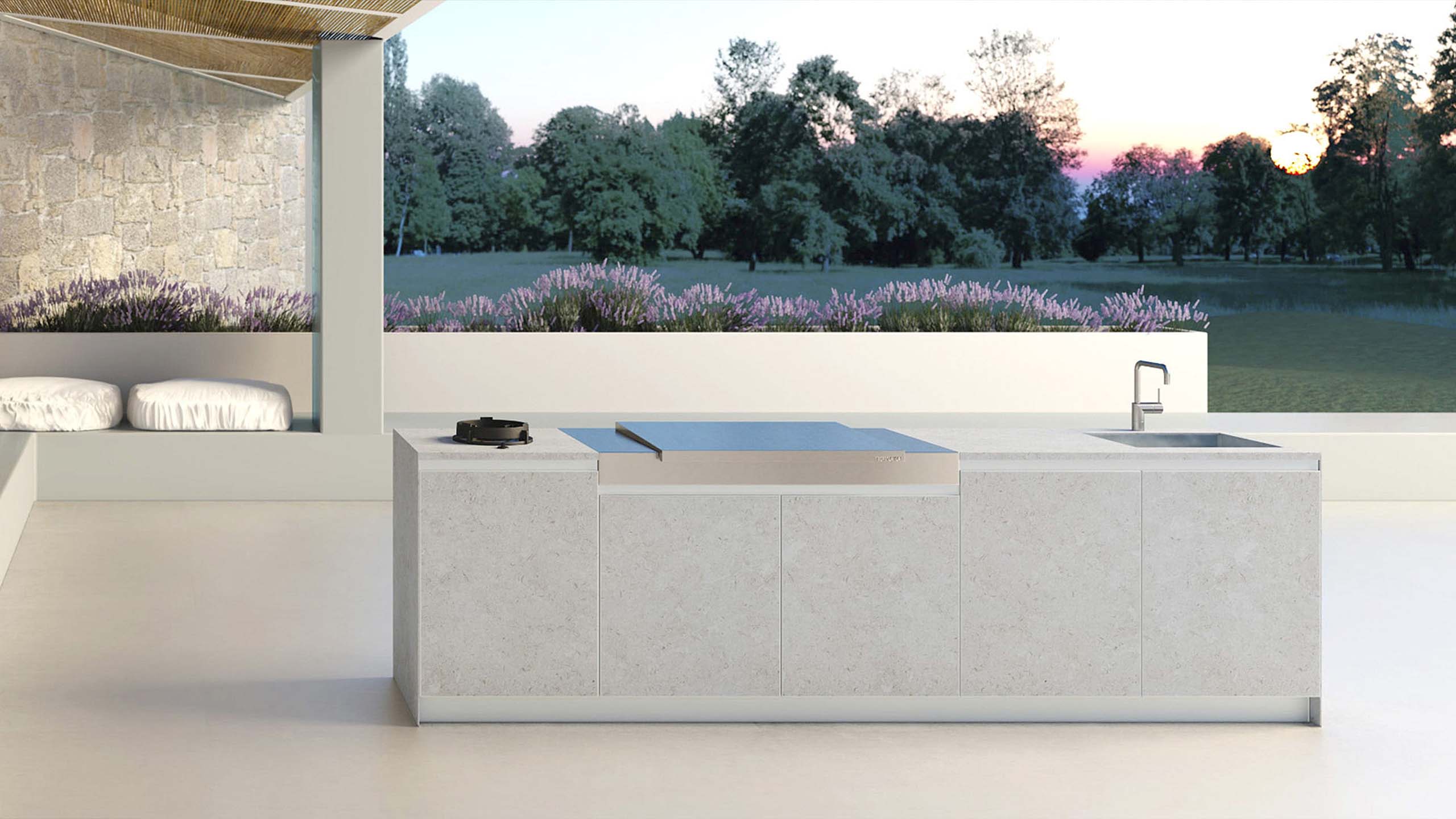 Luxury stone effect outdoor kitchen at Krieder studio
